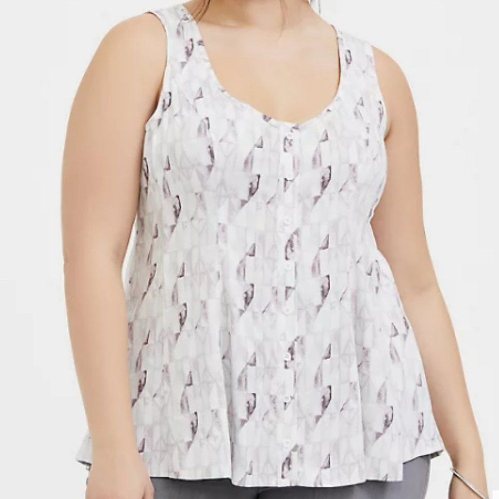 NWT Torrid White and Purple Geo Stretch Challis Fit & Flare Tank Size 2